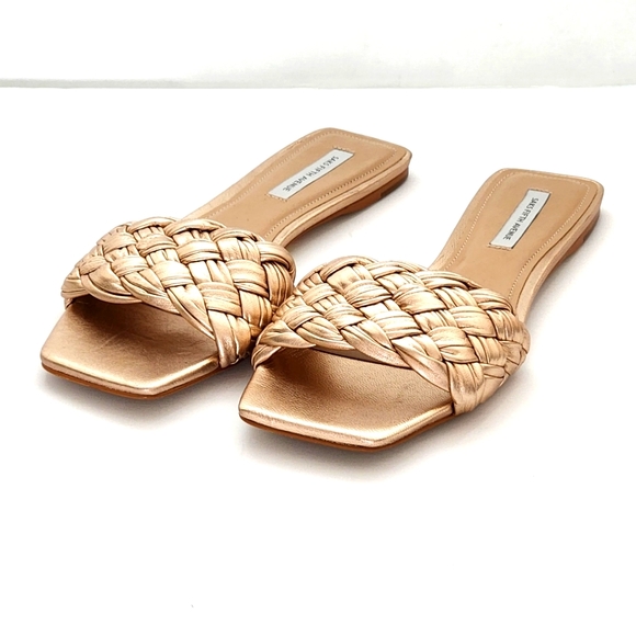 Saks Fifth Avenue Shoes - Saks Fifth Avenue Gold Woven Leather Slides Size 9.5